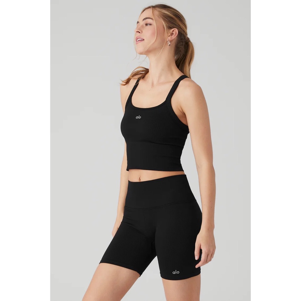 Alo Yoga Seamless Ribbed Favorite Bra Tank Black L - Picture 6 of 14
